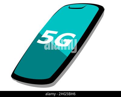 Dynamische Vektordarstellung eines modernen Smartphones mit einer typischen Lünette auf der Oberseite des Bildschirms und 5G-Unterstützung Stockfoto
