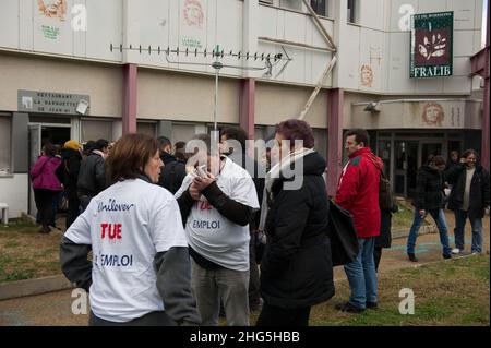 Gemenos, Bocche del Rodano, (Marsiglia), Frankreich 31/01/2014: Erstes europäisches Treffen in der besetzten Fabrik in Fralib. © Andrea Sabbadini Stockfoto