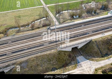 Luftaufnahme einer Eisenbahnlinie Stockfoto