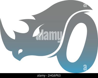 Zahl Null mit Nashornkopf Symbol Logo Vorlage Vektor Stock Vektor