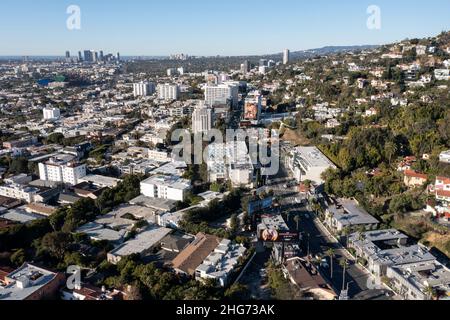 Luftaufnahme des Sunset Strip in West Hollywood, Kalifornien Stockfoto