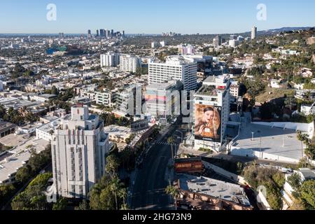 Luftaufnahme des Sunset Strip in West Hollywood, Kalifornien Stockfoto