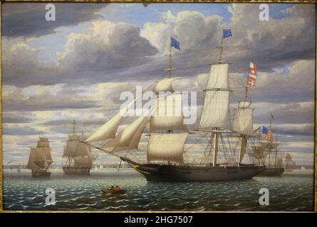 Schiff Southern Cross im Hafen von Boston, von Fitz Henry Lane, 1851, Öl auf Leinwand Stockfoto