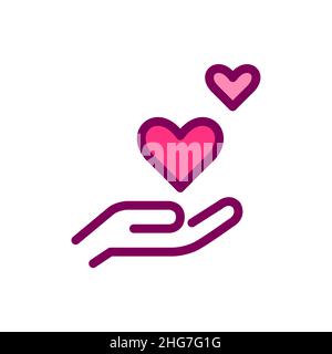 Herzen in der Hand. Romantik, Freundschaft, Wohltätigkeitsfarbe Ikone. Pixelgenaue, bearbeitbare Kontur Stock Vektor