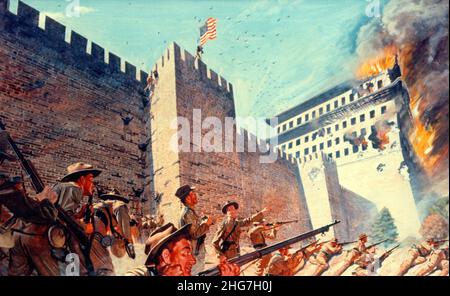 Die Chinesen werden während der Boxer-Rebellion vom amerikanischen Infanterieregiment 14th aus Peking Castle vertrieben Stockfoto