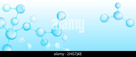 Abstrakte Moleküle auf blauem Hintergrund. Konzept der Wissenschaft, Chemie, Medizin und mikroskopischer Laborforschung. 3D Vektoratome modellieren Struktur, Formelelemente für wissenschaftliche oder medizinische Banner Stock Vektor