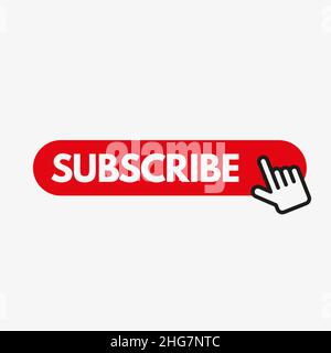 Klicken Sie mit der Hand auf die Schaltfläche „Abonnieren“. Vektorsymbol. Stock Vektor