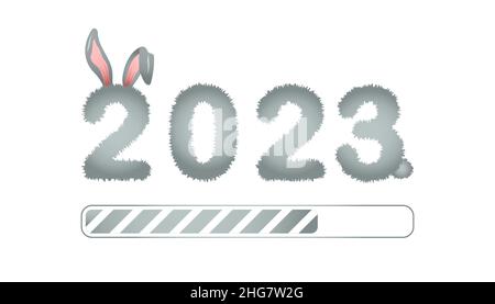 Countdown 2023. Jahr des Kaninchens. Fortschritt beim Starten des neuen Jahres. Vektordarstellung auf weißem Hintergrund isoliert Stock Vektor