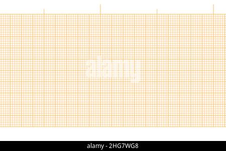 Orangefarbenes ekg-Papier mit nahtlosem Hintergrund für die Aufzeichnung der Herzfrequenz. Digitales ekg-Diagramm Krankenhaus leer. Millimeterdiagramm-Vektorraster. Geometrisches Muster Stock Vektor