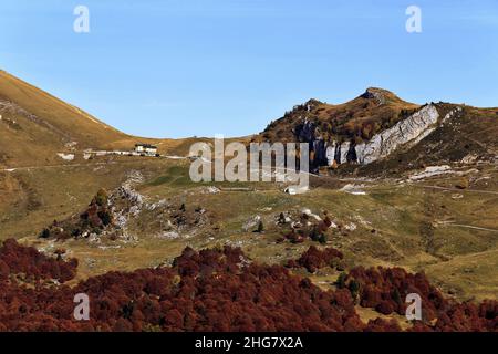 Sudtirol malga Wanderweg im Herbstlaub, Trentino, Italien, Trient Stockfoto