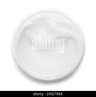 Gesicht Creme Ansicht oben Ausschnitt auf Weiß. Stockfoto