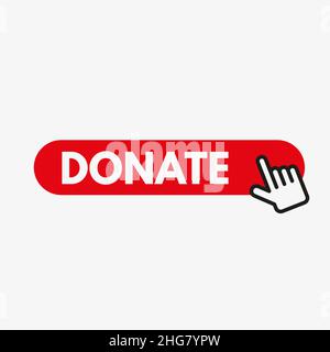 Schaltfläche „Spenden“ und Klicken mit dem Cursor. Vektorsymbol Stock Vektor