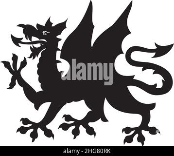 Heraldische Drachen Tattoo.Schwarz / weiße Silhouette Stock Vektor