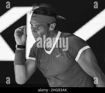 Melbourne, Australien. 19th Januar 2022. Rod Laver Arena Melbourne Park Day 3 19/01/2022 Rafa Nadal (ESP) gewinnt das zweite Runde Bild: Roger Parker/Alamy Live News Stockfoto