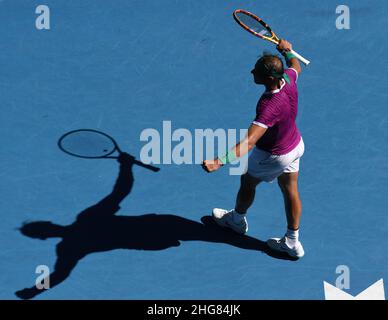 Melbourne, Australien. 19th Januar 2022. Rod Laver Arena Melbourne Park Day 3 19/01/2022 Rafa Nadal (ESP) gewinnt das zweite Runde Bild: Roger Parker/Alamy Live News Stockfoto