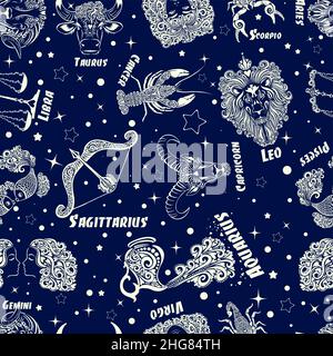 Tierkreiszeichen Hintergrund ist nahtlos. Vektorgrafik Stock Vektor