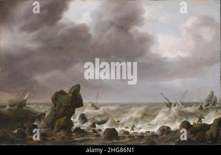 Simon de Vlieger - Schiffe in Not an einer Rocky Coast Stockfoto