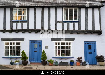 Zwei Fachwerkhäuser an der Corve Street. Ludlow, Shropshire, England Stockfoto