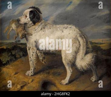 Sir Edwin Henry Landseer - der Champion; Venus, ein Landseer Neufundland mit einem Kaninchen, 45,5 x 55,5 Zoll (116 x 141 cm). Stockfoto