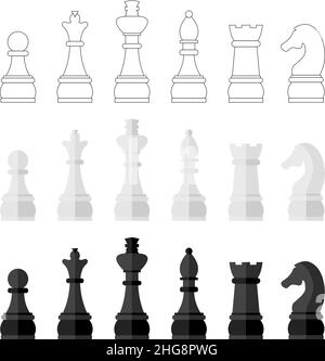 Satz von Symbolen von Schachfiguren, Vektordarstellung Stock Vektor