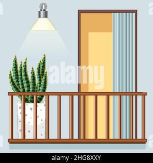 Retro-Fenster im alten europäischen Stil mit kleinen Balkon-Illustrationen Stock Vektor