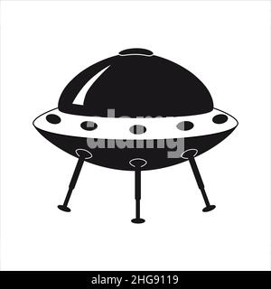 UFO-Symbol, Raumschiff von Alien. Vektor flach schwarz Farbe Stil Stock Vektor