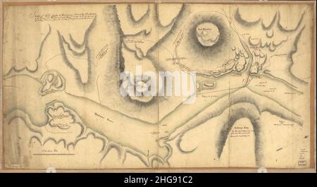 Skizze der Forts Clinton & Montgomery, stürmte den Oktob von 6th. 1777 durch die Truppen unter dem Kommando von Sir Henry Clinton, K.B., LT. General der H. Maj. Streitkräfte und Oberbefehlshaber von New Yorck und ITS Stockfoto