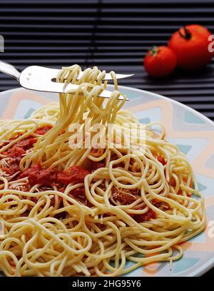 Spaghetti mit Tomatensauce Stockfoto