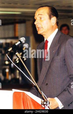 Archiv 80ies: Wahlkampf für die Präsidentschaftswahlen 1988, Offizieller Besuch von Jacques Chirac, Lyon, Frankreich, 1987 Stockfoto