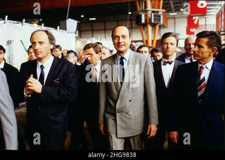 Archiv 80ies: Wahlkampf für die Präsidentschaftswahlen 1988, Offizieller Besuch von Jacques Chirac, Lyon, Frankreich, 1987 Stockfoto