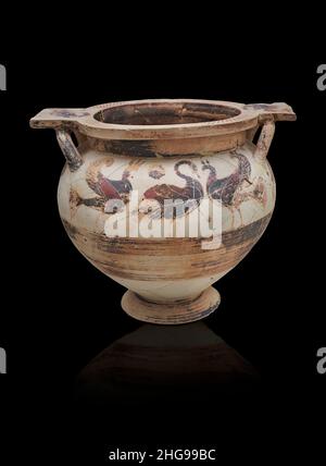 Antike griechische korinthische Töpferei Krater mit Vögeln verziert, 6th Cent v. Chr., Kokkinia Grab II, 1250 -1180 v. Chr. . Mykene archäologische Stätte Museum, Stockfoto