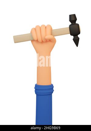 3D Arbeiterhand hält Hammer Stockfoto