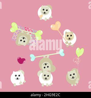 Set von Welpen mit Luftballons zur Begrüßung der Valentinstag Stock Vektor