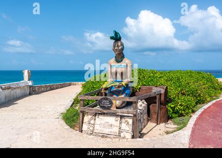Punta Sur - südlichster Punkt der Isla Mujeres, Mexiko.weibliche Statue auf der Insel Isla Mujeres Stockfoto