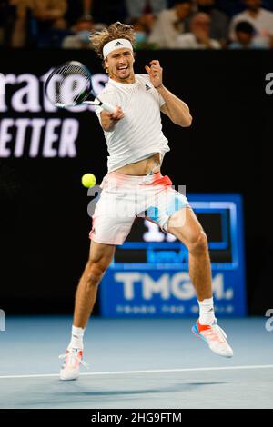 Melbourne, Australien. 19th Januar 2022. Tennis: Grand Slam - Australian Open, Herreneinzel, 2nd Runden: Zverev (Deutschland) - Milman (Australien). Alexander Zverev ist im Einsatz. Quelle: Frank Molter/dpa/Alamy Live News Stockfoto