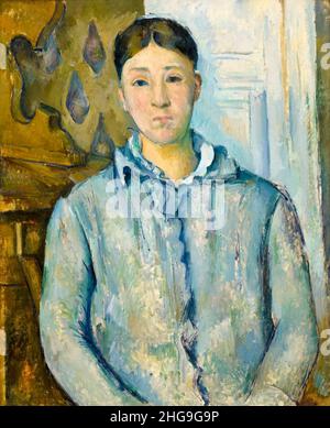 Madame Cezanne in Blau, Porträtmalerei von Paul Cezanne, 1888-1890 Stockfoto