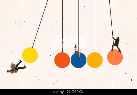 Kreative Kunstcollage. Modernes Design. Mitarbeiter, die an neuen Geschäftprojekten arbeiten Stockfoto