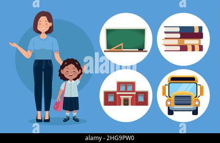 Fünf Symbole für die Rückkehr zur Schule Stock Vektor