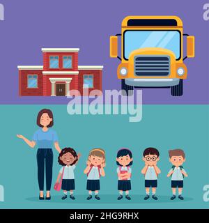 Drei Symbole für die Rückkehr zur Schule Stock Vektor