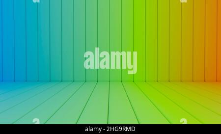 3D Regenbogen farbenfrohe Wand- und Bodenkulisse Stockfoto