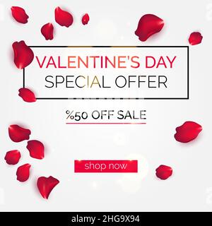 Valentinstag Sonderangebot Verkauf Banner-Design. Valentinstagsrabatt Jetzt Karte kaufen. Stock Vektor