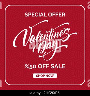 Valentinstag Sonderangebot Verkauf Banner-Design. Valentinstagsrabatt Jetzt Karte kaufen. Stock Vektor
