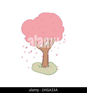 Abbildung eines von Hand gezeichneten isolierten rosa Sakura-Baumes Stock Vektor