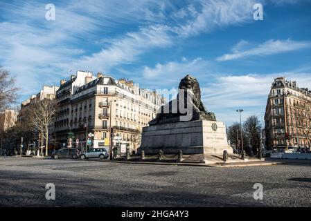 Statue des Löwen von Belfort, Place Denfert Rochereau, Paris Stockfoto