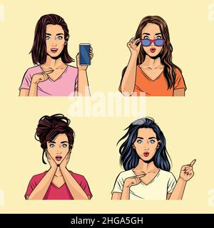 Vier Pop-Art-Figuren Stock Vektor