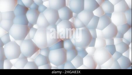 Abstrakter Hintergrund, Kugeln auf einem Ebenen weiß grauen Hintergrund. 3D Rendern Stockfoto