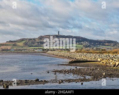 Panoramablick über Strangford Lough zum Scrabo Tower Stockfoto