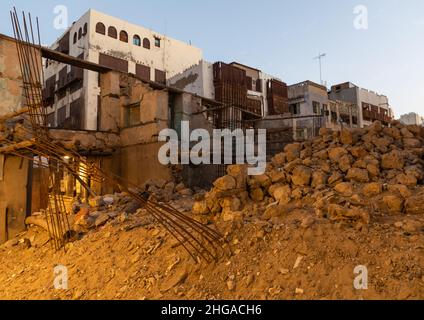 Restaurierung eines alten Haus mit Holz- mashrabiyas in al-Balad Viertel, Mekka Provinz, Jeddah, Saudi-Arabien Stockfoto