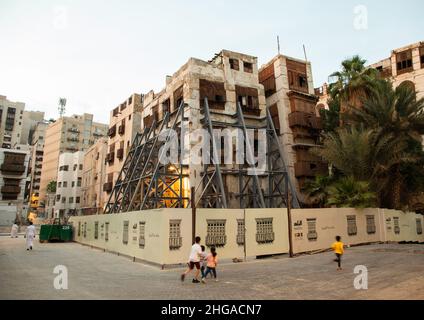 Restaurierung alter Häuser im al-Balad-Viertel, Provinz Mekka, Jeddah, Saudi-Arabien Stockfoto