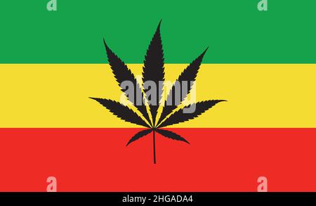 Cannabis hinterlässt mit Rasta-Flagge. Marihuana-Flagge. Vektorgrafik. EPS 10-Vektordatei. Stock Vektor